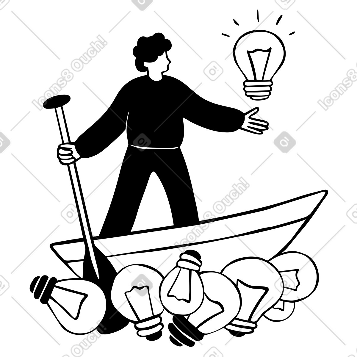 Ilustração de Homem remando um barco, procurando uma ideia em PNG e SVG