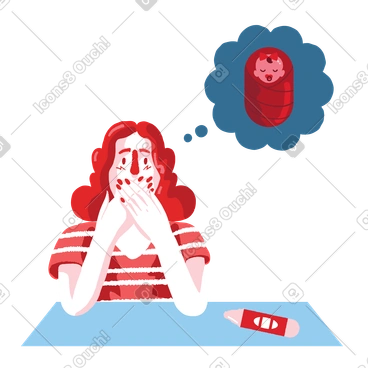 Shocked woman with positive pregnancy test PNG, SVG