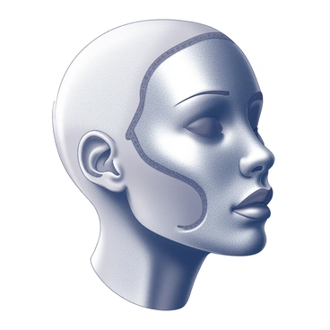 A human face where different textures are seamlessly integrated into the skin. One side of the face has a smooth, polished wood texture, resembling a polished wooden sculpture. The other side features a metallic texture, showcasing shiny, reflective surfaces that mimic various metal finishes. Additionally, areas of the face incorporate fabric-like surfaces, creating the appearance of woven textiles. The overall composition highlights the contrast and integration of these diverse textures, displaying them in a harmonious way across the facial features.