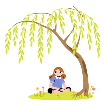 A willow tree with long branches that whisper secrets to a young girl