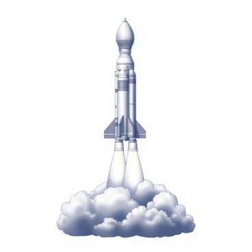 A space rocket launching with labeled parts illustrating its function in propulsion