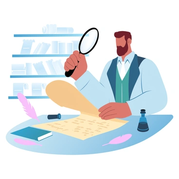 A historian using a loupe to read tiny, faded script on an ancient parchment