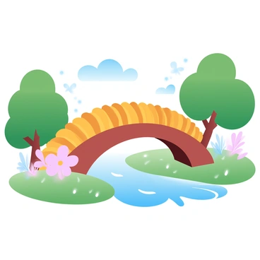 A quaint bridge in a park setting made entirely of candy corn