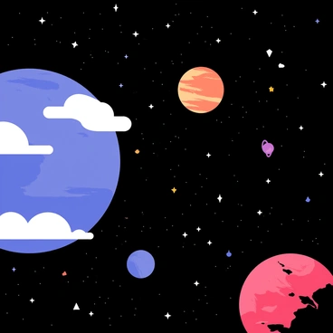 A cosmic scene with planets and stars illustrated in Ibis Paint, highlighting the beauty of outer space.