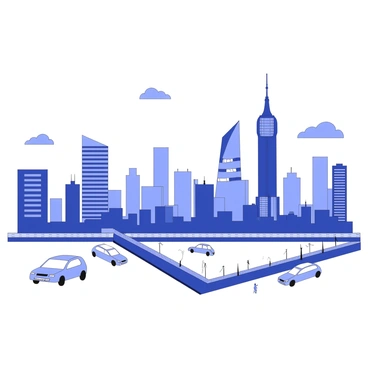 A panoramic view of a bustling city skyline at sunset, with vibrant colors reflecting off the buildings.