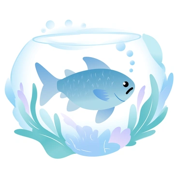 A fish is swimming gracefully near vibrant water plants. The fish has iridescent scales that shimmer under the water's surface. It is exhaling a series of bubbles that rise gently towards the top of the water. The water plants are lush and varied, with long, green leaves and delicate tendrils surrounding the fish. Light filters through the water, creating soft reflections and illuminating the scene with a gentle glow.