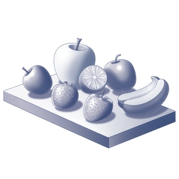 A collection of fruit-flavored candies resembling various fruits is arranged on a countertop. The candies are shaped like apples, oranges, bananas, and strawberries, each with intricate details mimicking the texture and features of the real fruits. The countertop is smooth and flat, with the candies displayed in an organized manner, showcasing their different shapes and sizes. Light reflects off the glossy surfaces of the candies, highlighting their vibrant designs.