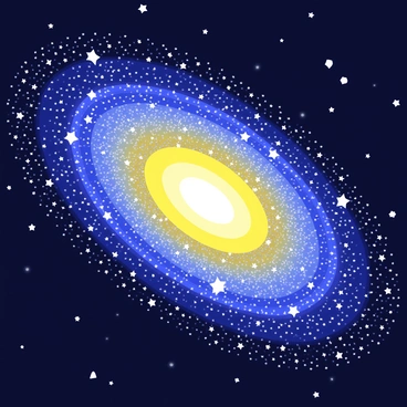 A view of the Milky Way galaxy from a distant vantage point in space. The galaxy is depicted as a large swirling disk filled with vibrant clusters of stars, glowing in various shades of white and yellow. The spiral arms of the galaxy extend outward, featuring denser regions of bright stars. Surrounding the galaxy is a dark expanse of space, dotted with scattered stars that appear tiny in comparison to the grandeur of the Milky Way.