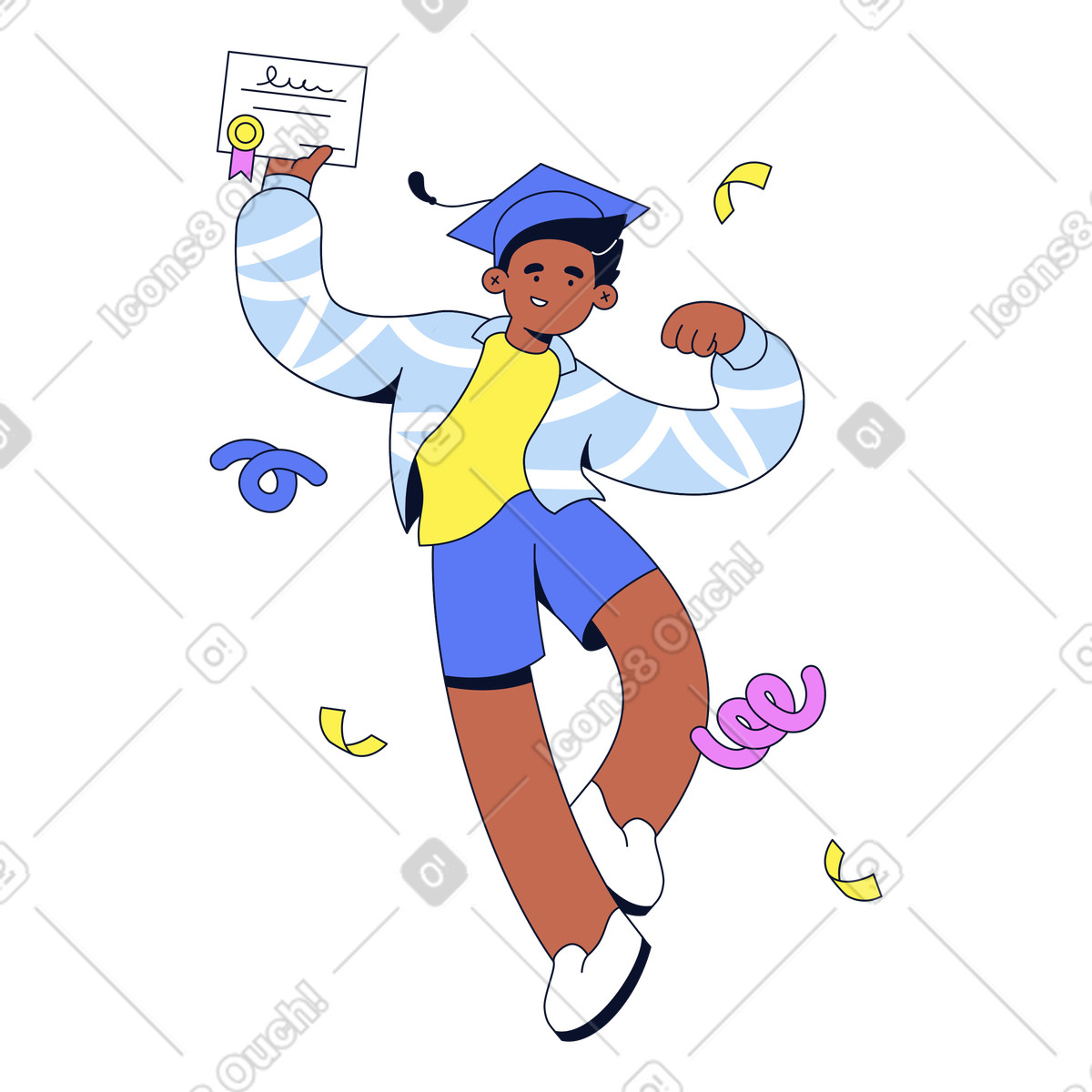 Young man in graduation cap holding diploma illustration in Flexy style download in PNG, SVG