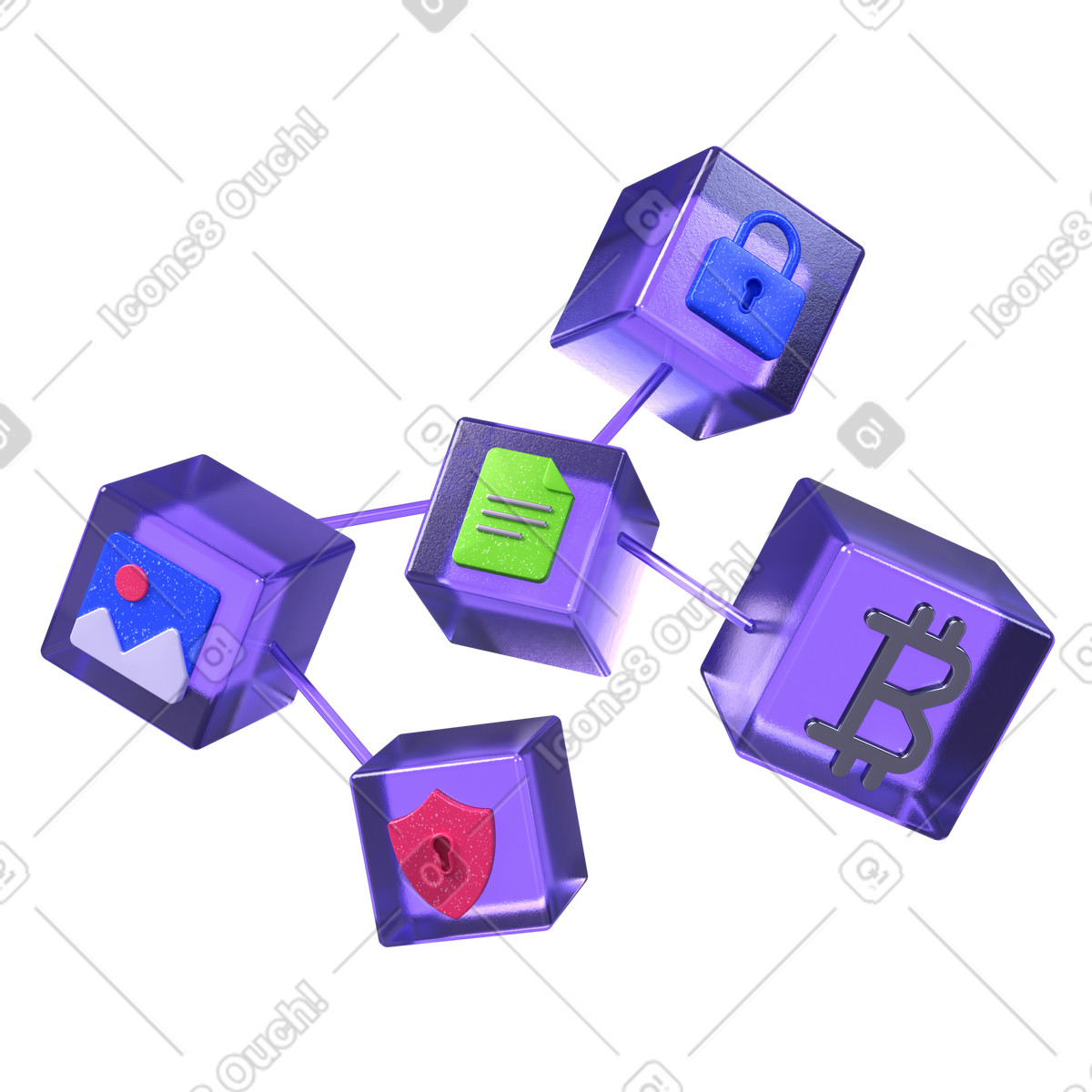 Blockchain technology signs in glass cubes illustration in PNG, SVG
