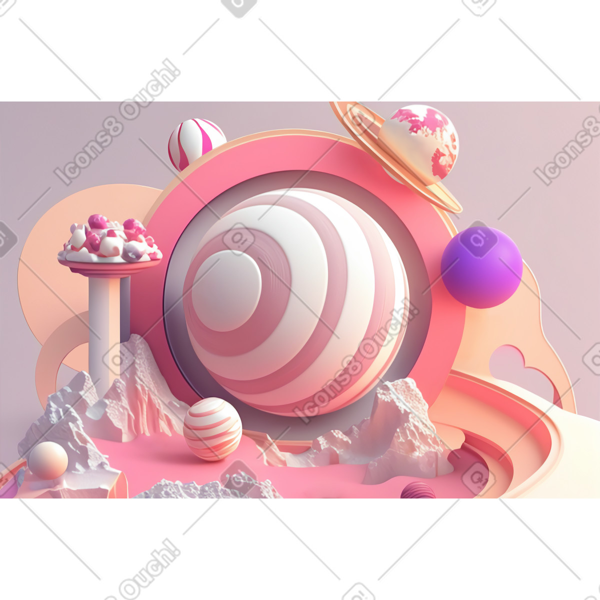 3d-planeten umgeben von anderen objekten im hintergrund-Illustration Experimental-Stil als Download in PNG, SVG