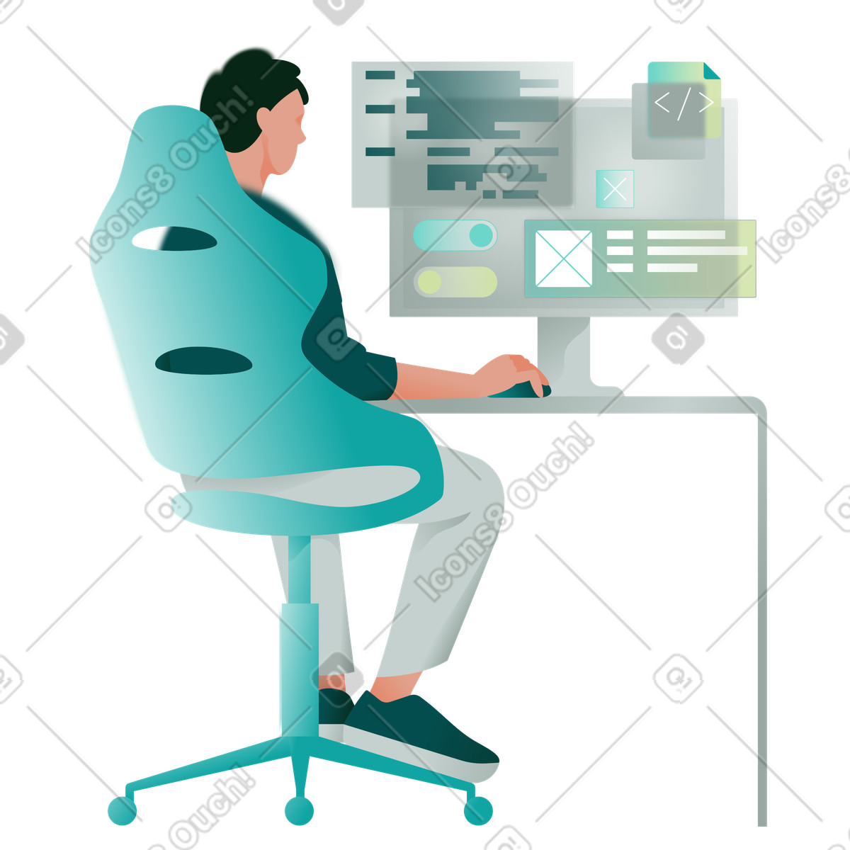 Ilustração de Programmer writing code and making web design, Web development or UI design em PNG e SVG
