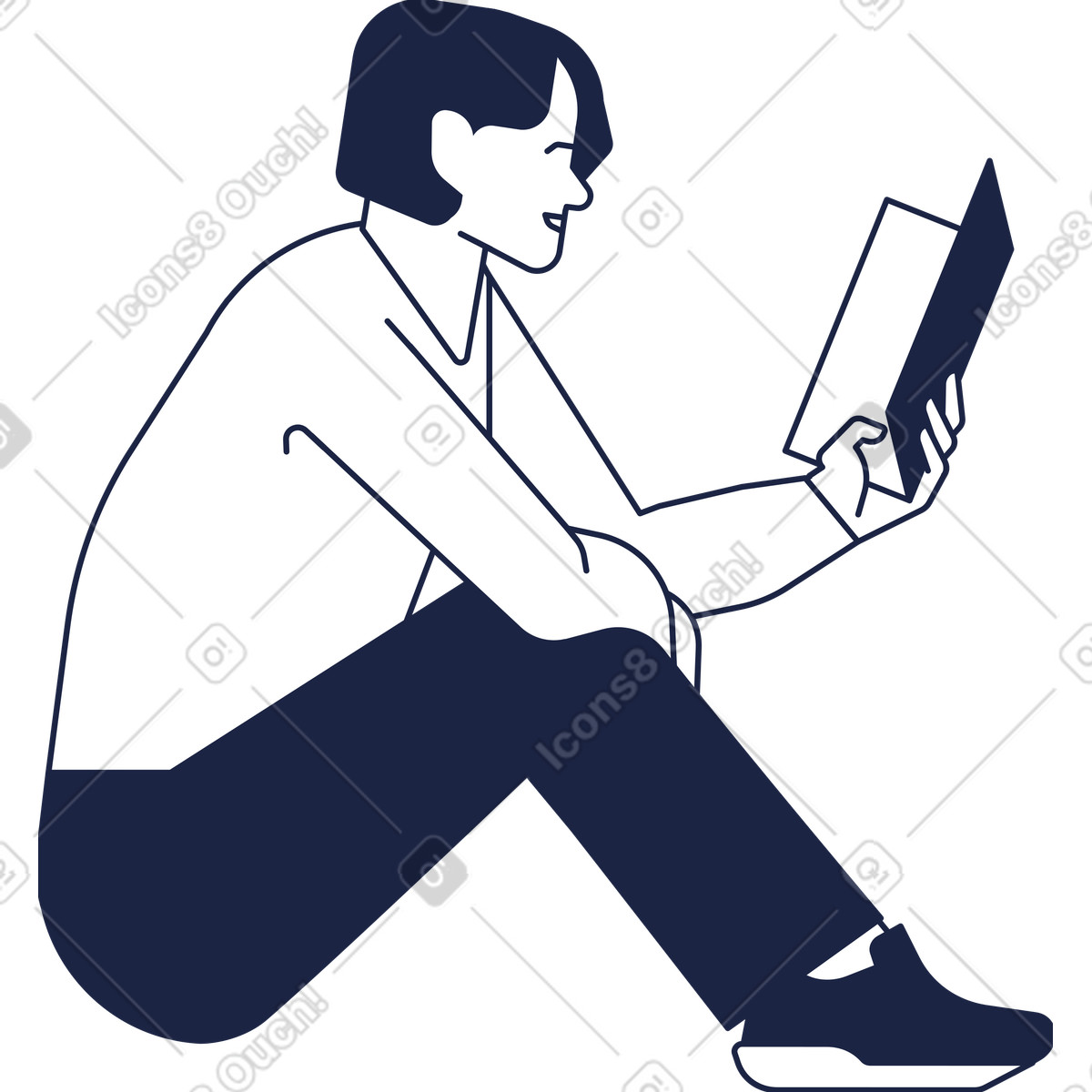 下载 Urban Line 风格的 学生坐在地板上看他手里拿着的书 插画，支持 PNG、SVG 格式