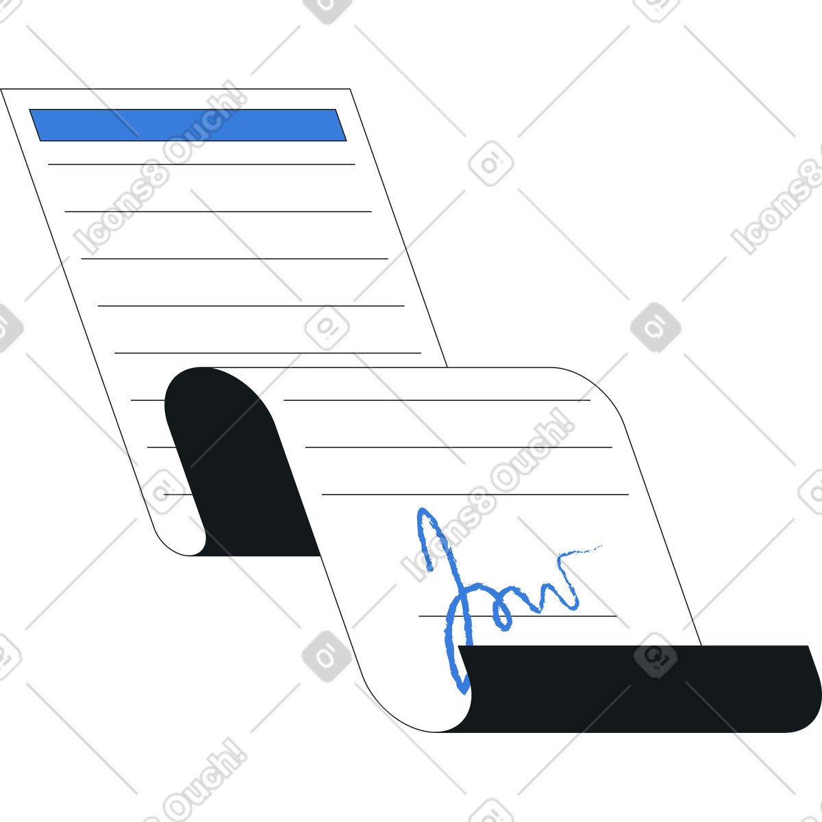 Dokument mit unterschrift-Illustration im Midnight-Stil als Download in PNG, SVG