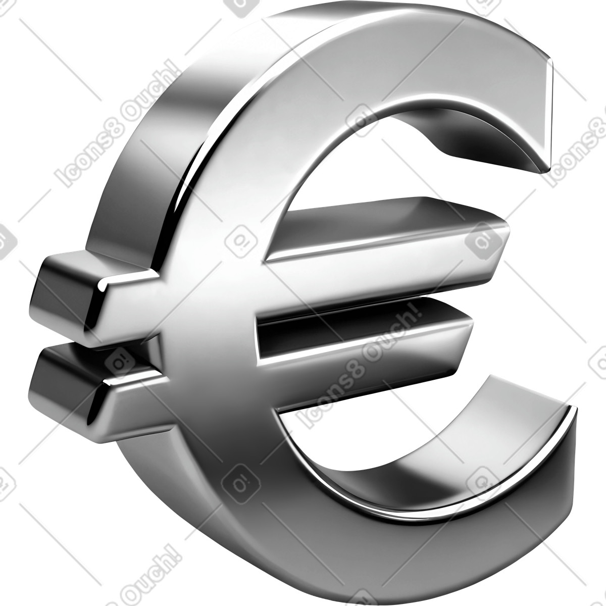 Silver euro sign illustrazione in stile Chromed scarica in PNG, SVG