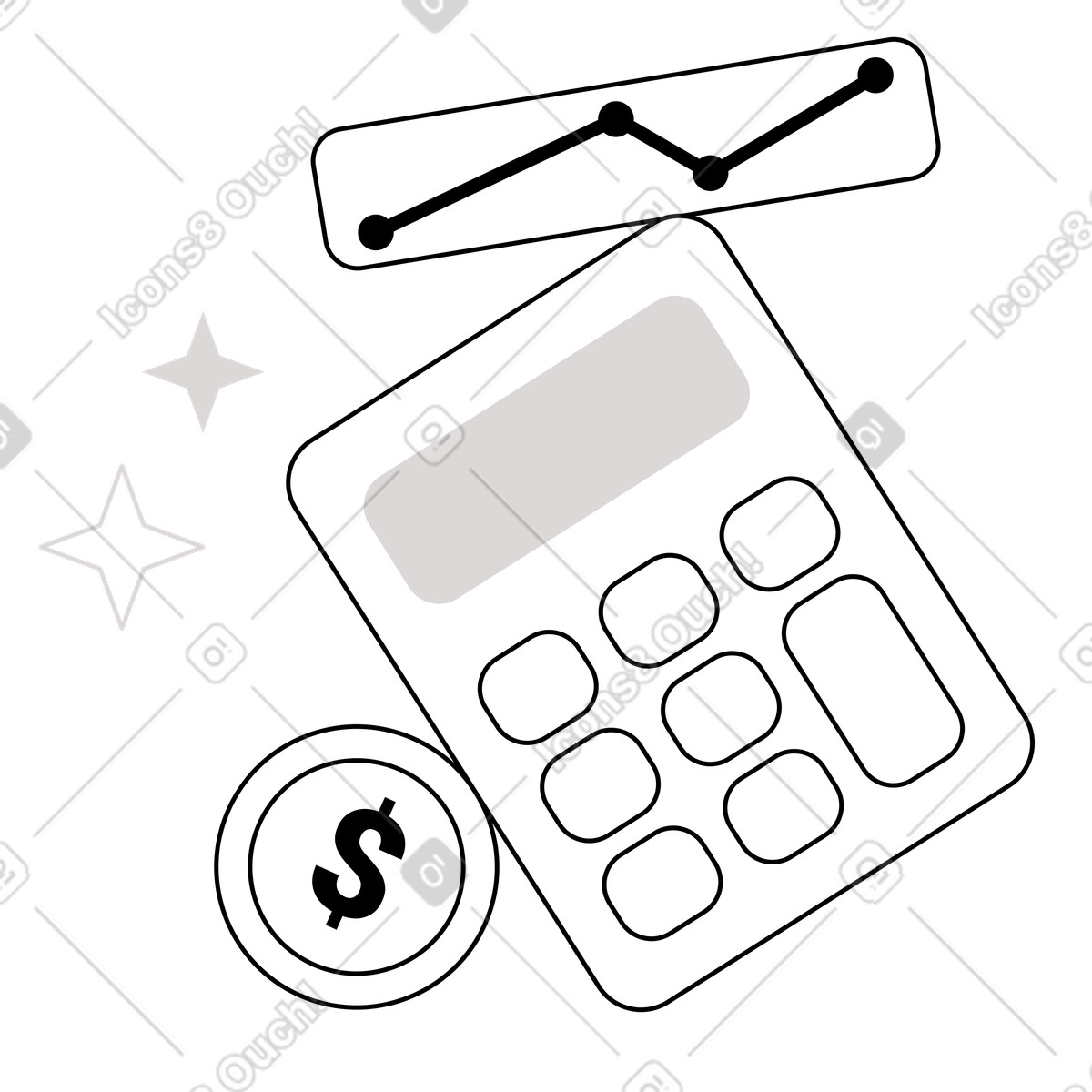 Calculator with dollar coin and chart, Economic forecasting analysis illustration in Shade style download in PNG, SVG