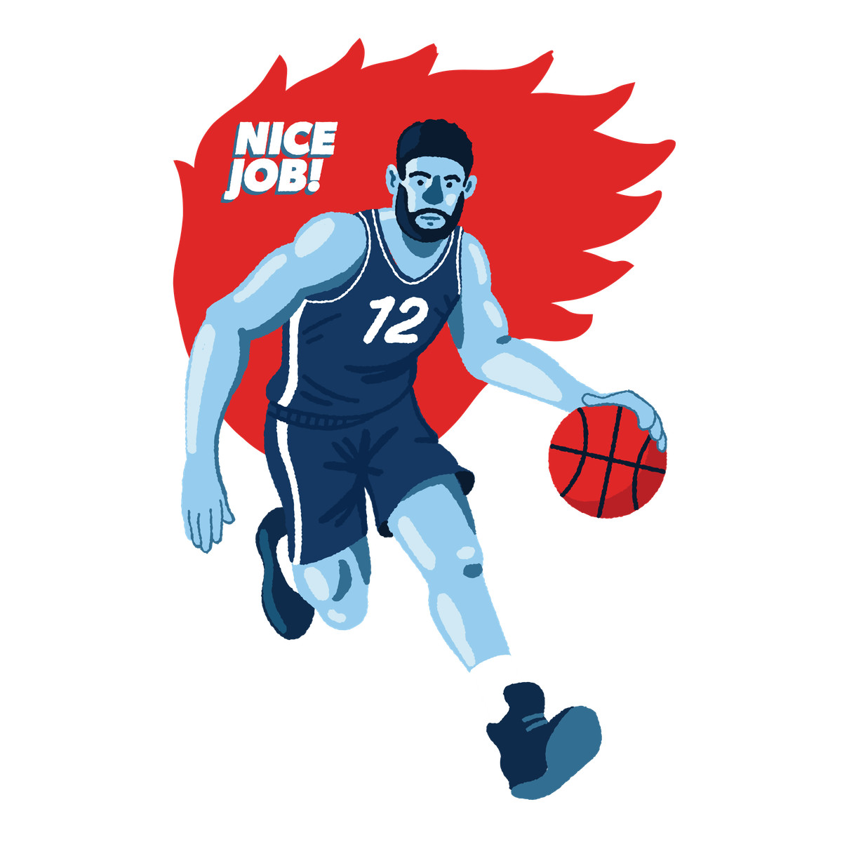 Illustration Basketball player with ball dribbling dans le style Cherry à télécharger aux formats PNG, SVG
