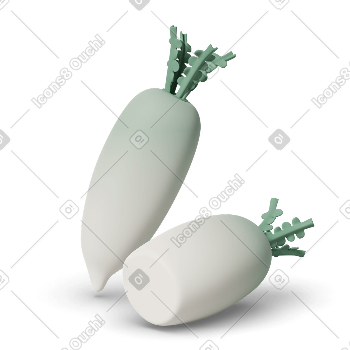 White daikon illustration in 3D Casual life style download in PNG, SVG