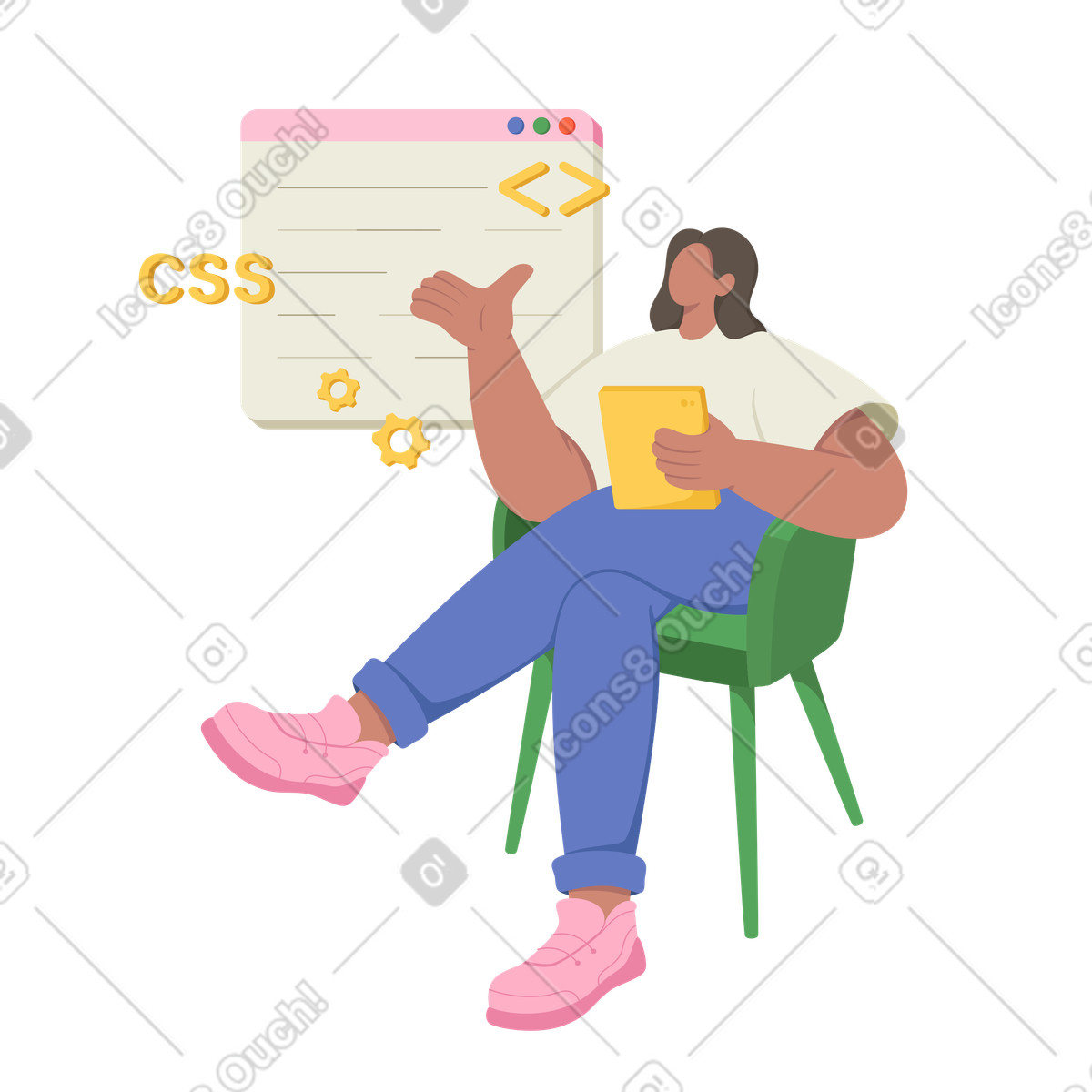 Donna che frequenta un corso di programmazione online illustrazione animata in stile Social scaricabile in GIF, Lottie (JSON), AE