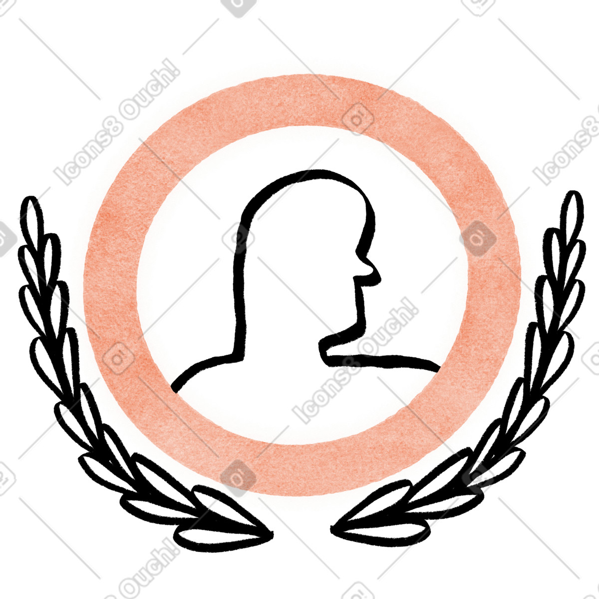 Hand drawn circular winner badge illustration featuring laurel wreath achievement clipart in PNG SVG GIF