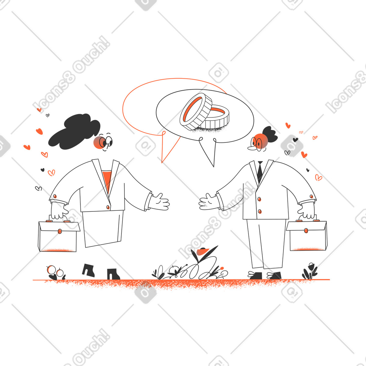 Donna d'affari e uomo che hanno un accordo durante incontro di lavoro illustrazione in stile Crayon scarica in PNG, SVG