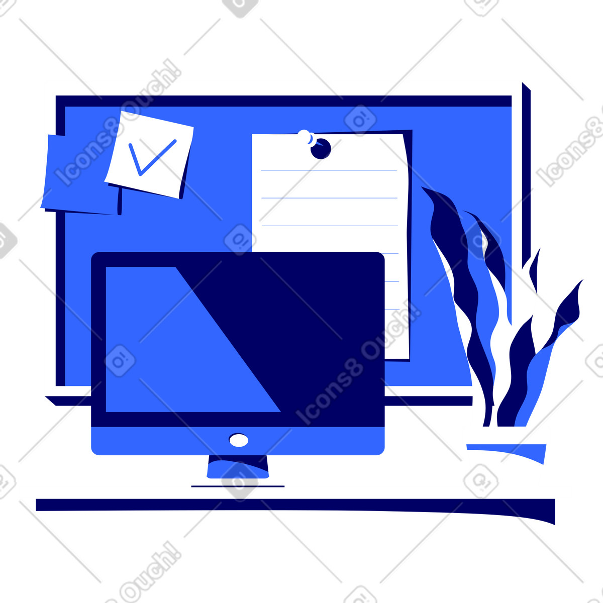 Lounge スタイルの オフィスのデスクトップ のイラストをPNG、SVG形式でダウンロード