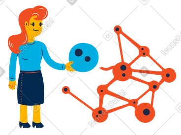 Mujer añadiendo una neurona a la red neuronal PNG, SVG
