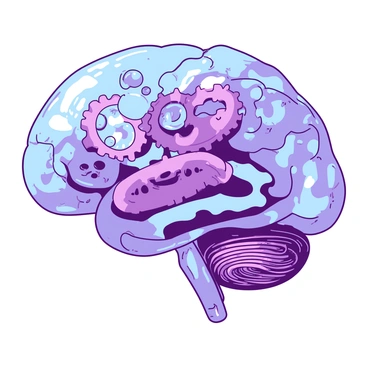 A transparent brain filled with intricate cogs and gears of varying sizes. The gears are turning smoothly, showcasing their mechanical movement. Light reflects off the surfaces of the gears, creating a play of glimmers within the brain. The background is a subtle gradient of color that enhances the clarity of the transparent brain and the intricate details of the gears while maintaining focus on these central elements.