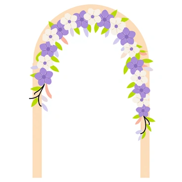 A long garland of aster flowers draped elegantly across a wedding arch