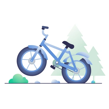 A bicycle lying on the ground with two wheels turned sideways