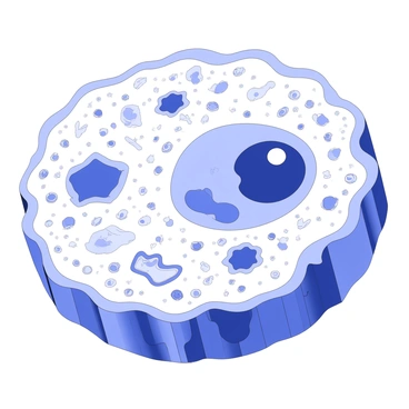 A close-up of a cancer cell with a detailed surface texture. The cell membrane shows irregular shapes and protrusions, indicating active cell signaling. Various biomarkers are highlighted on the cell surface, represented as distinct shapes or spots, clearly identifiable for analysis. The interior of the cell is visible, showcasing organelles such as the nucleus, which is larger than usual, and other cellular structures. The scene emphasizes the complexity and unique characteristics of the cancer cell.