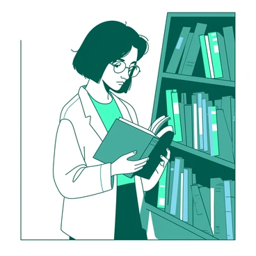 A teal librarian wearing round glasses is focused intently on a thick novel as they stand next to a tall bookshelf filled with various books. The librarian has short, neatly styled hair and is dressed in a white cardigan over a light blue shirt. They have one hand holding the novel while the other is gently pushing a book onto the shelf. The background is filled with colorful spines of books, creating a vibrant atmosphere around the librarian. The librarian's expression shows deep concentration and engagement with the story.