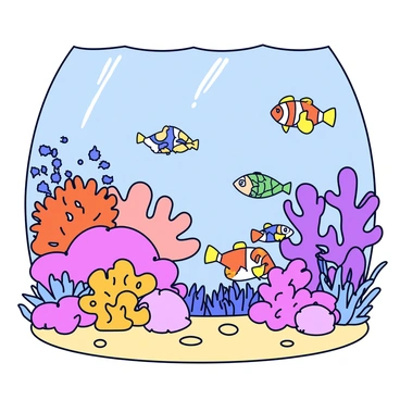 A vibrant coral reef with various types of coral in shades of orange, pink, and purple. The reef is populated by colorful fish, including yellow tangs, clownfish with their bright orange and white stripes, and schools of small blue and green fish swimming together. Anemones sway gently in the water, adding to the lively scene. Seaweed and other marine plants provide additional texture and color to the underwater landscape. The sunlight filters through the water, casting shimmering patterns on the sandy ocean floor.
