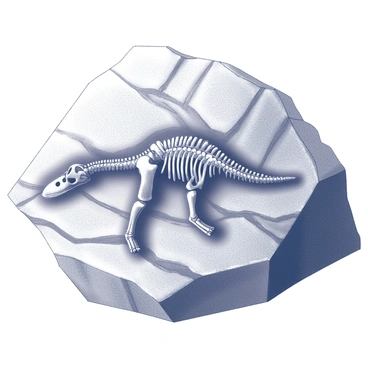 A detailed illustration of a "compsognathus fossil" embedded within "sedimentary rock." The fossil showcases the skeletal structure of the dinosaur, with visible vertebrae, ribs, and limbs. The surrounding rock features layers and patterns typical of sedimentary formations, with fine-grained textures and varying densities. The display emphasizes the scale of the fossil, highlighting its small size in relation to the rock matrix. The overall composition captures an archaeological context, suggesting a historical environment where the fossil was discovered.