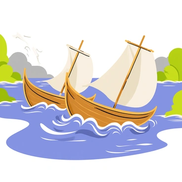 Traditional Chinese boats struggling against the rising waters in a flooded river