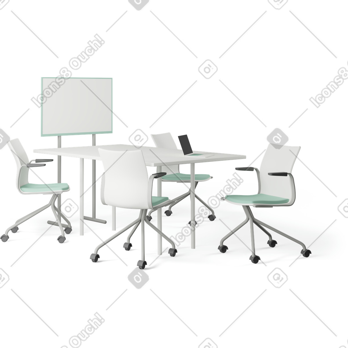 Ilustração de Office chairs board table laptops em no estilo 3D Casual life para baixar em PNG, SVG