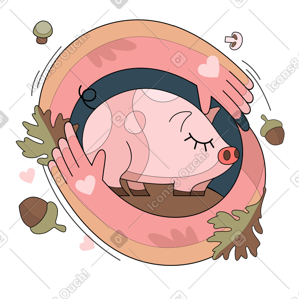 Ilustração de Braços carinhosos protegendo um porco em no estilo Surr para baixar em PNG, SVG