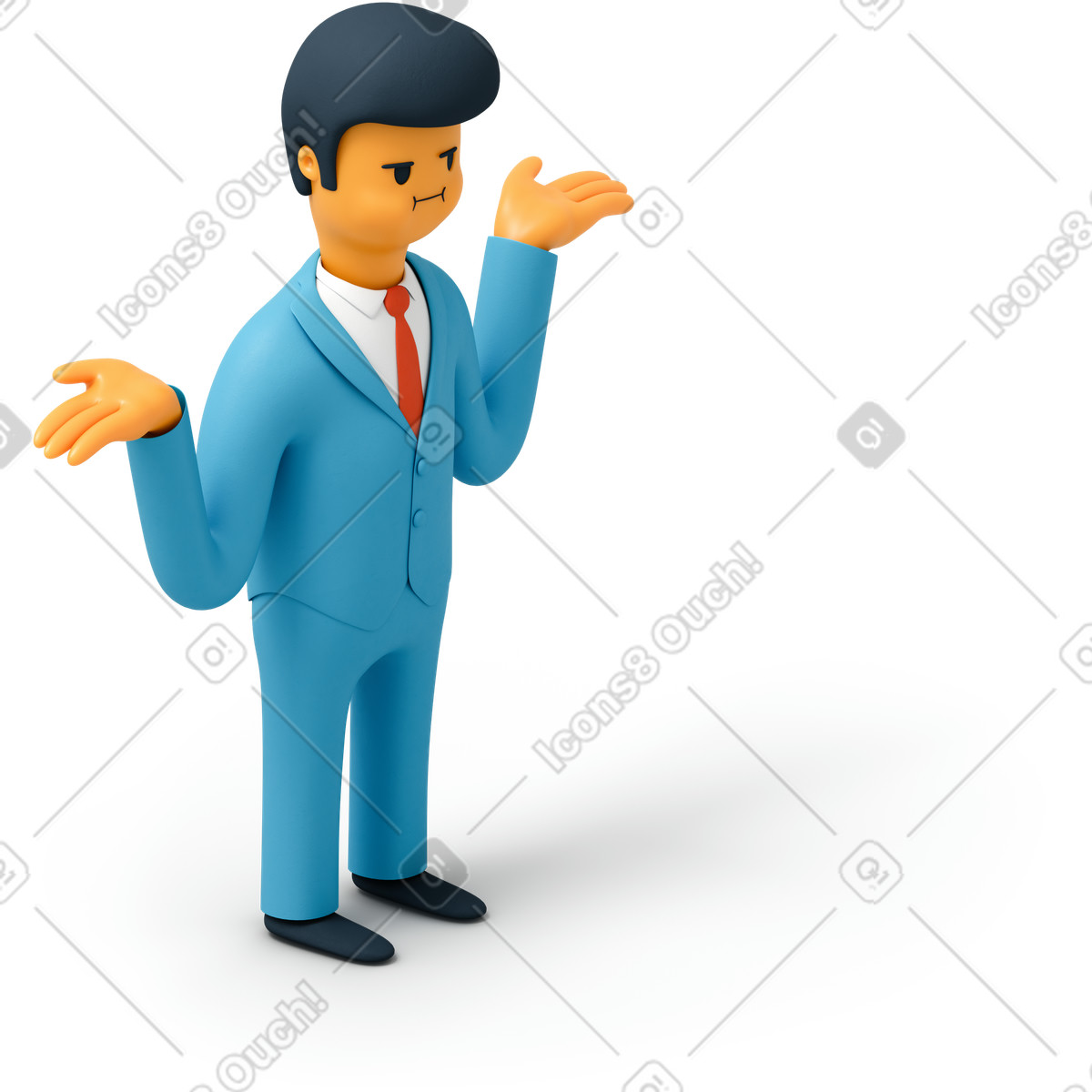 下载 3D Flame 风格的 西装革履的男人耸了耸肩 插画，支持 PNG、SVG 格式