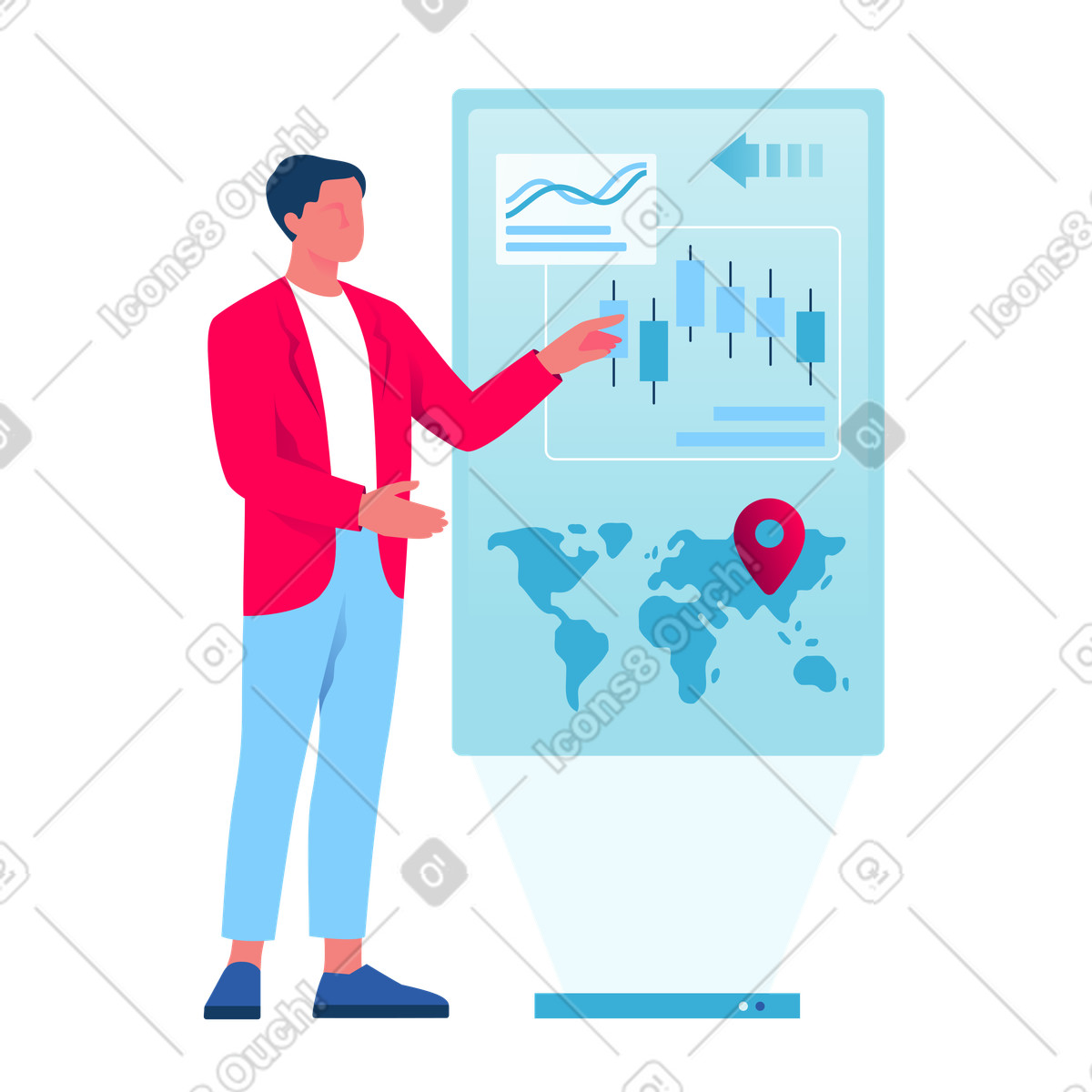 Exchange market analysis on holographic screen illustration in Daily style download in PNG, SVG