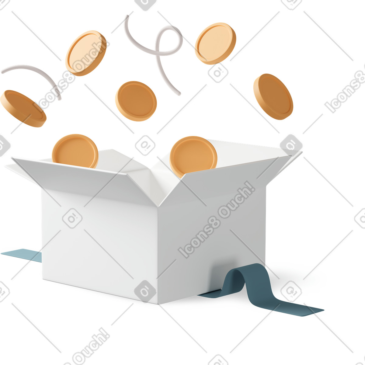 下载 3D Casual life 风格的 Box with coins 插画，支持 PNG、SVG 格式