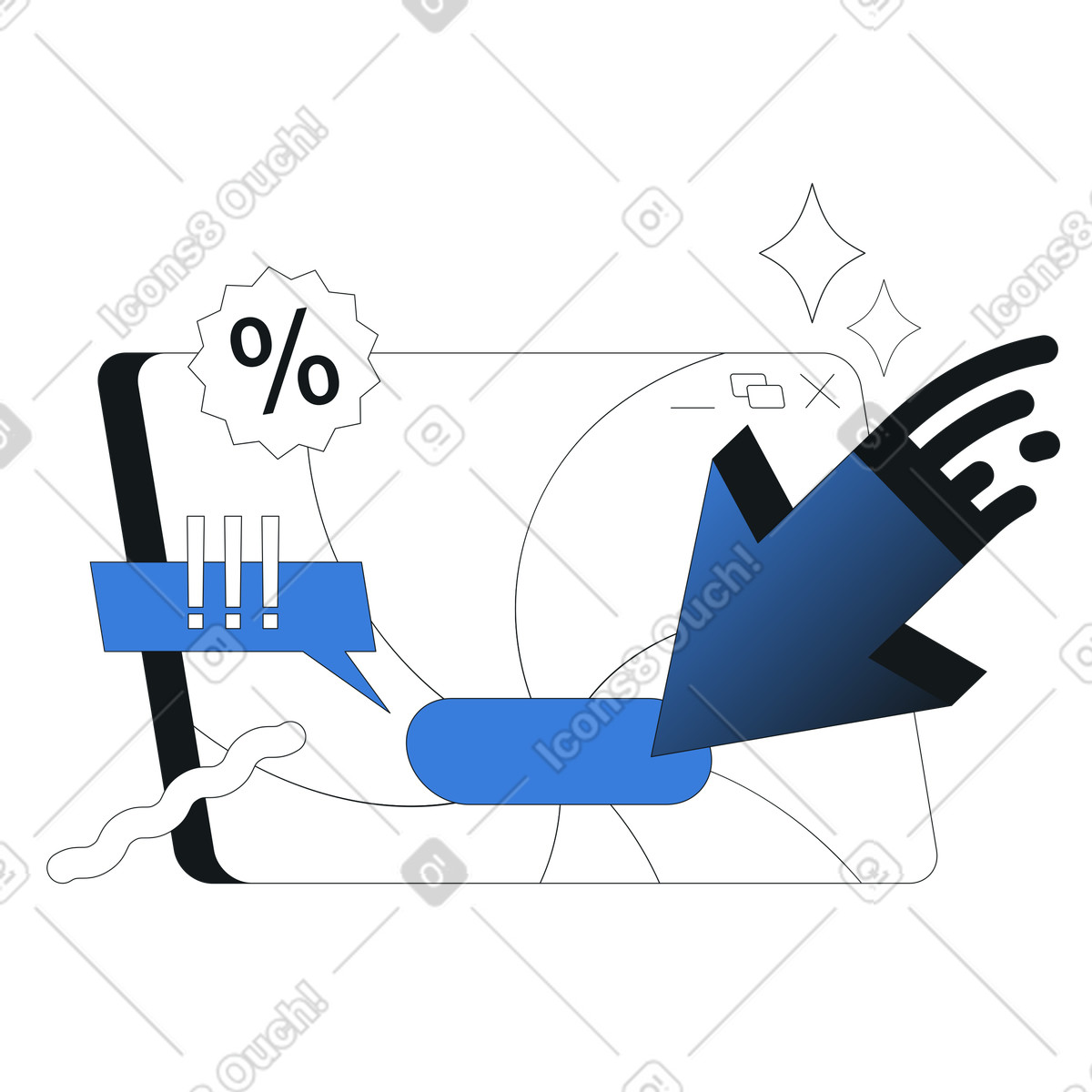 Sales promotion on website screen, digital discount offer illustration in Midnight style download in PNG, SVG