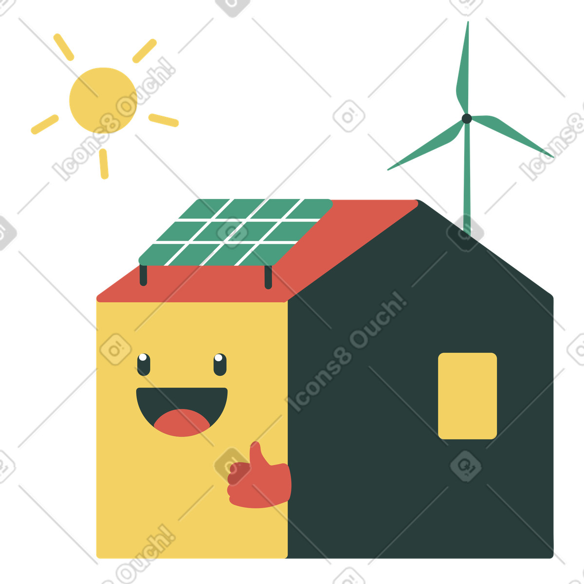 Illustration Maison intelligente avec panneau solaire dans le style Macaroni à télécharger aux formats PNG, SVG