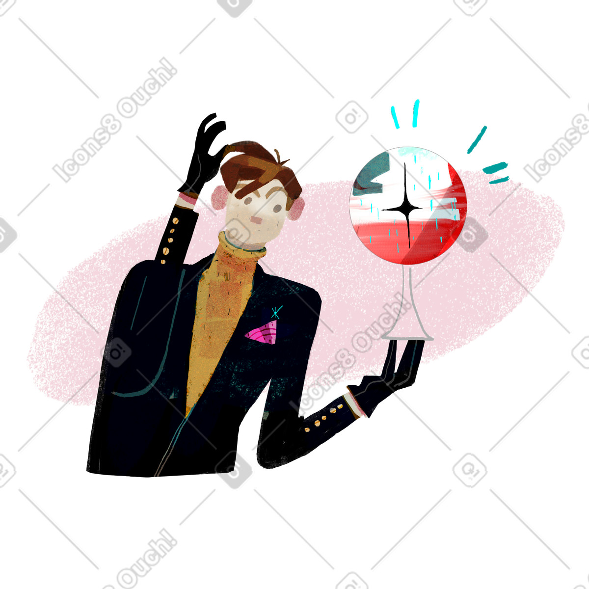 Fabulous スタイルの 魔法の水晶玉を覗き込む男性 のイラストをPNG、SVG形式でダウンロード
