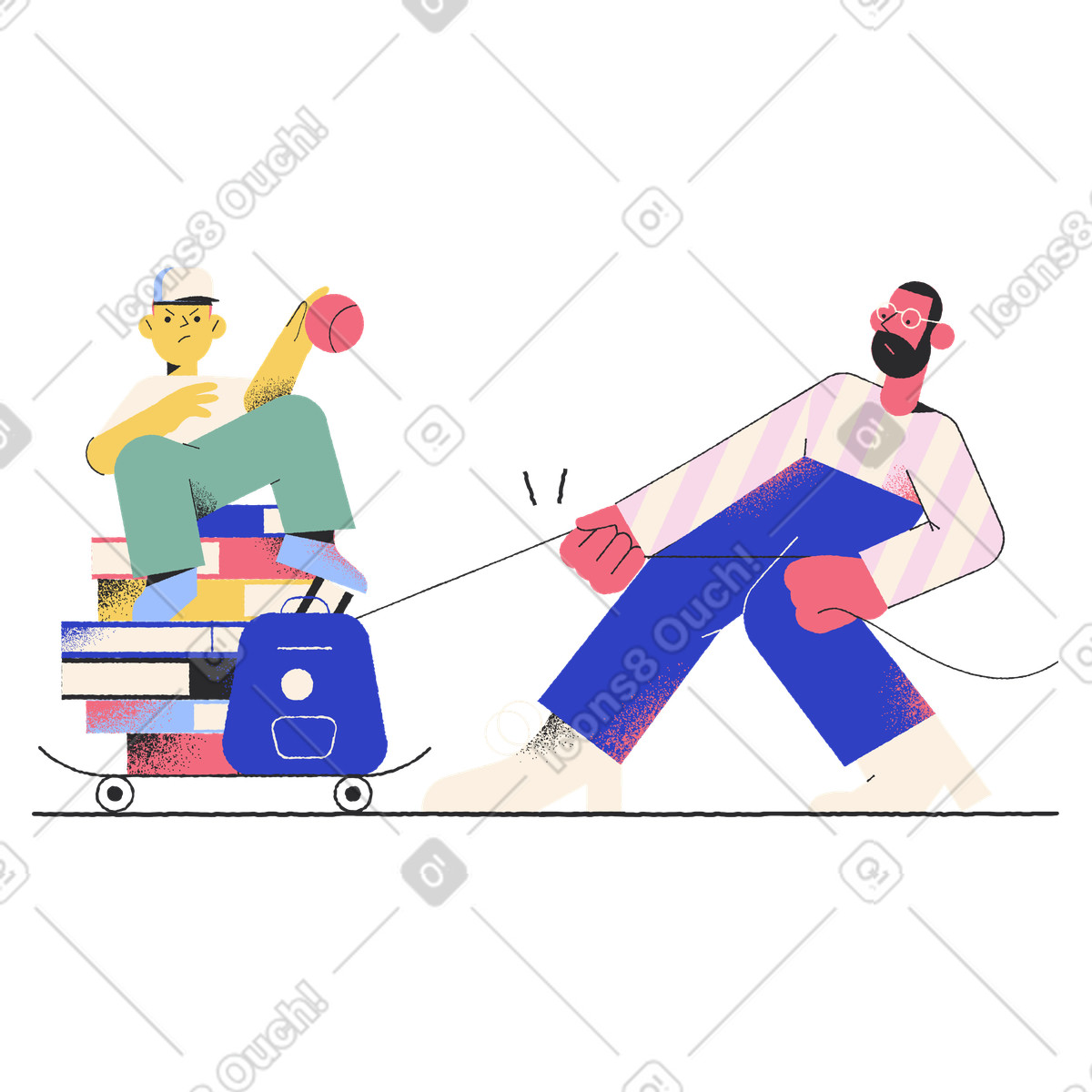 下载 Pablo 风格的 Student on stack of books pulled by teacher, Back to school or educational journey concept 插画，支持 PNG、SVG 格式