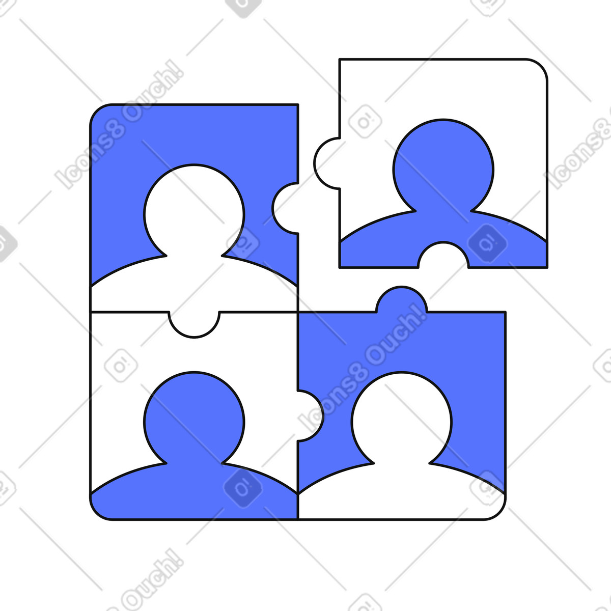 Team collaboration concept with people icons forming connected puzzle pieces illustration in Main style download in PNG, SVG