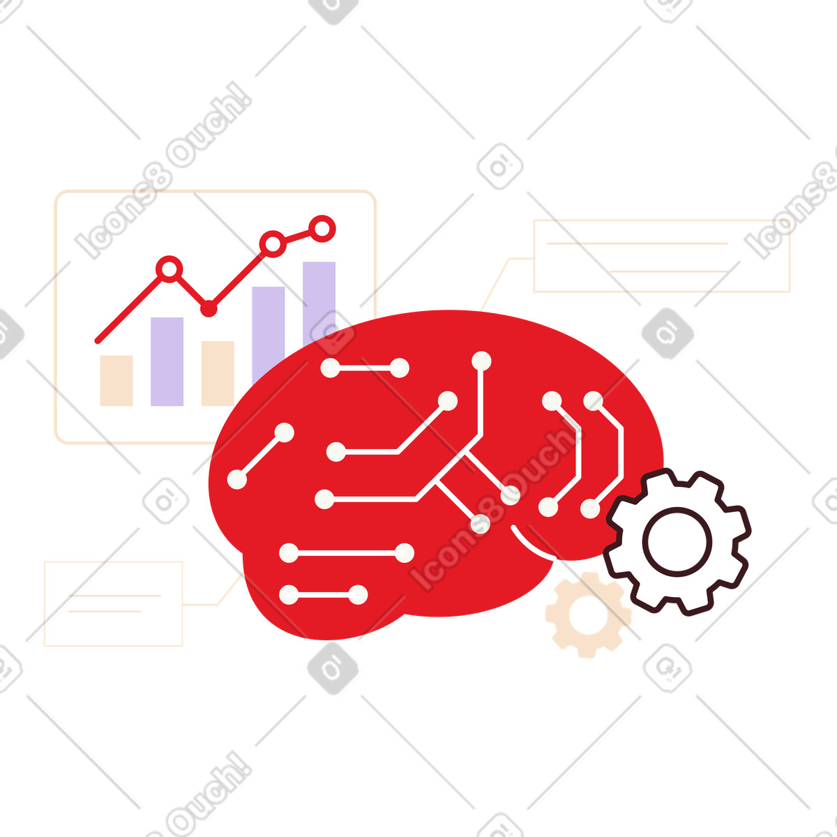 Erweiterte intelligenz: gehirnmodell und graph illustration in PNG, SVG