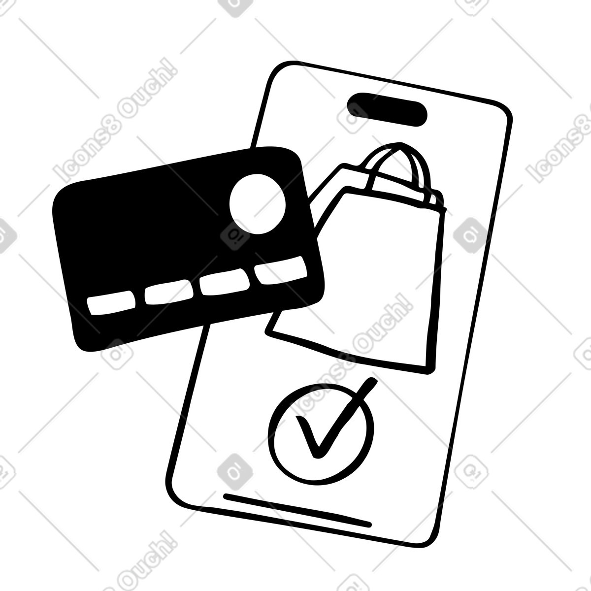 Ilustração de Pagamento bem-sucedido para compra online em no estilo Journal baixar em PNG, SVG