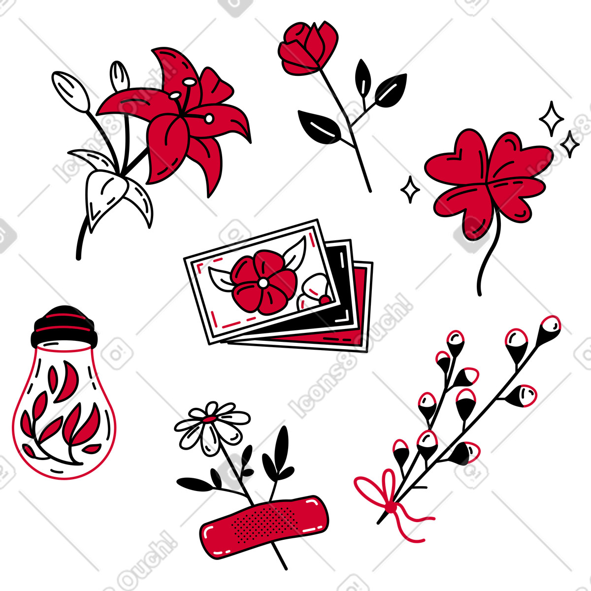 Illustration Collection de fleurs et plantes dans le style Ruby à télécharger aux formats PNG, SVG