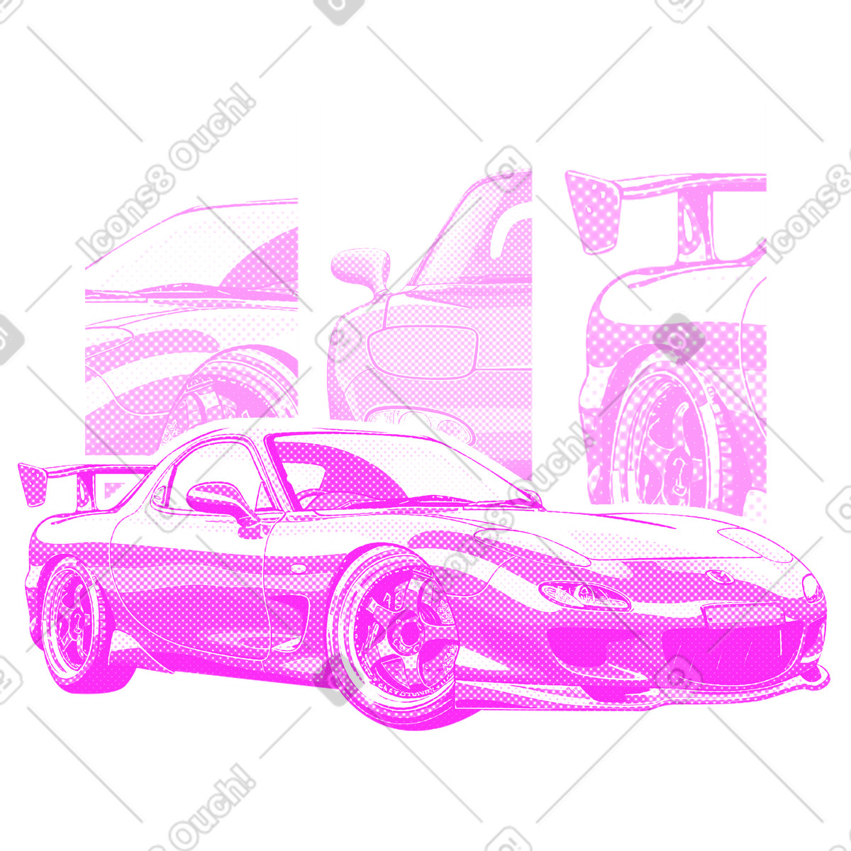 Mazda rx vintage auto poster illustrazione in stile Halftone scarica in PNG, SVG