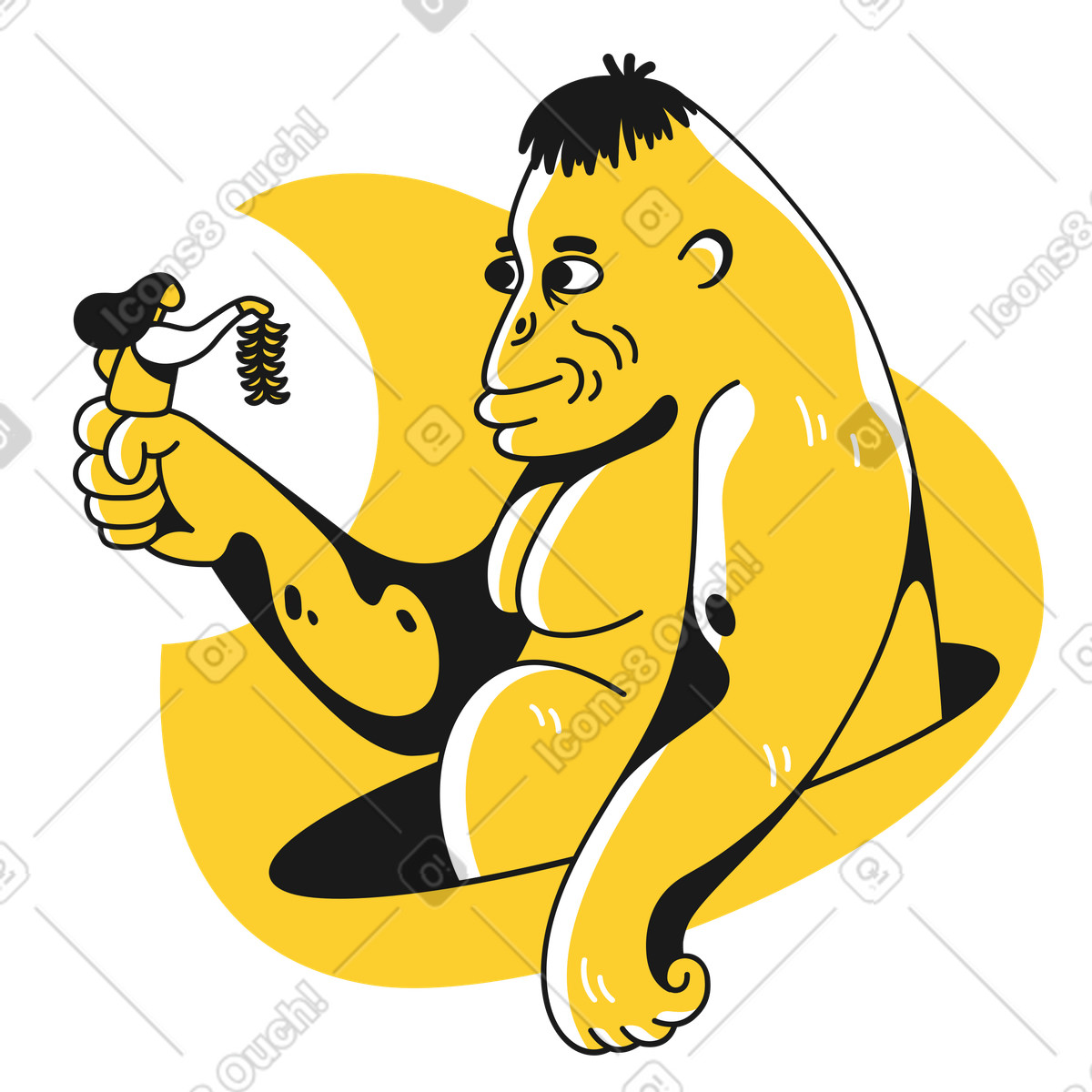 Woman giving a bunch of bananas to giant gorilla illustration in Taxi style download in PNG, SVG